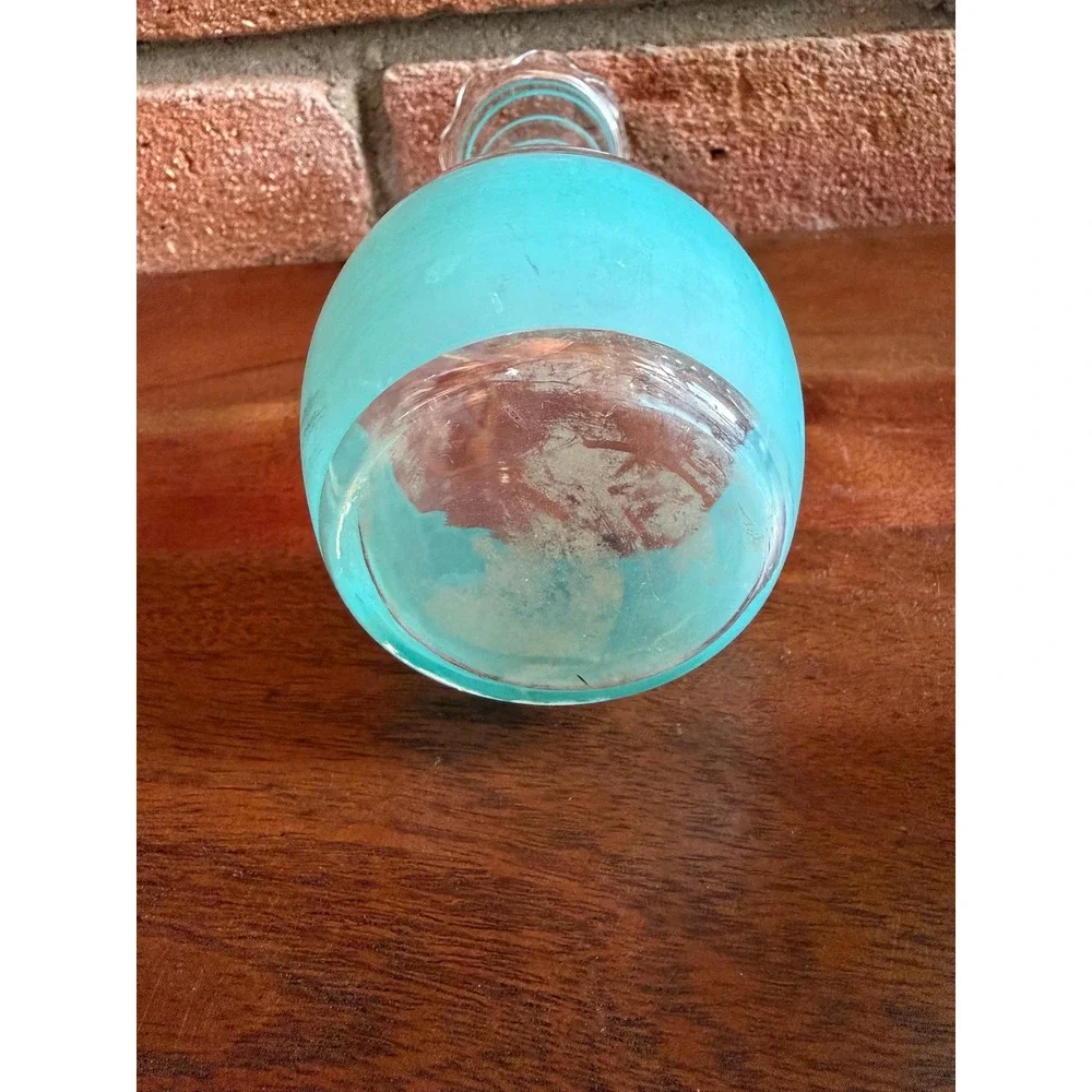 Vintage Midcentury Art Glass Vases – Aqua Spiral Swirl, Gold Scroll Accents